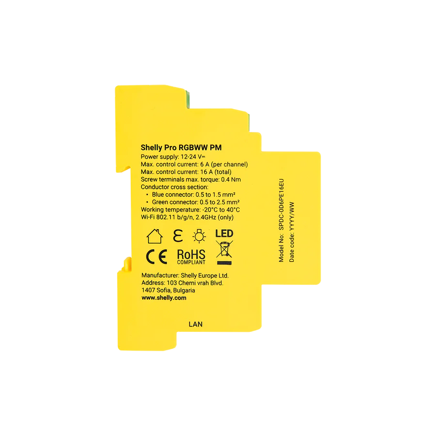 Shelly Pro RGBWW PM DIN-Schienen 5-Kanal RGBWW LED Controller mit Leistungsmessung WLAN LAN Bluetooth PV One